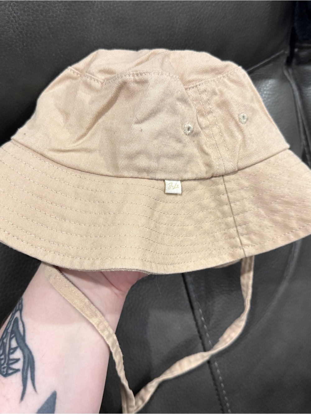 Jax and Lennon Baby Beige Bucket Hat with Chin Strap 0-12 mos